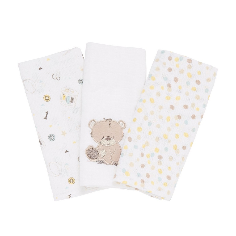 

Mothercare teddy's toy box baby muslins multicolor pack of 3