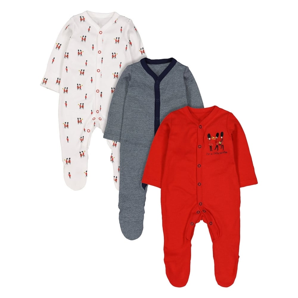 

Boys Full Sleeves Embroidered Soldier Sleepsuit - Pack Of 3 - Multicolor