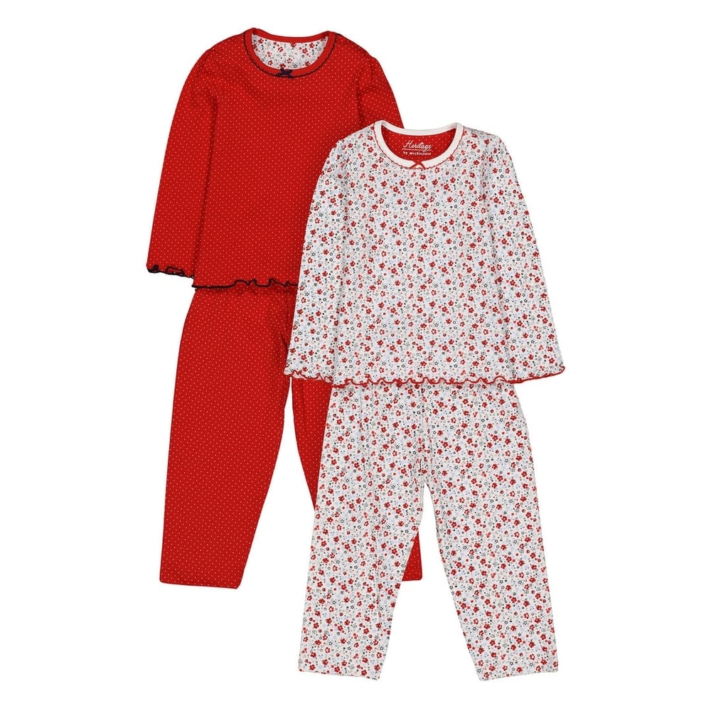 

Girls Full Sleeves Pyjamas Floral Polka Dot Print - Pack Of 2 - Red