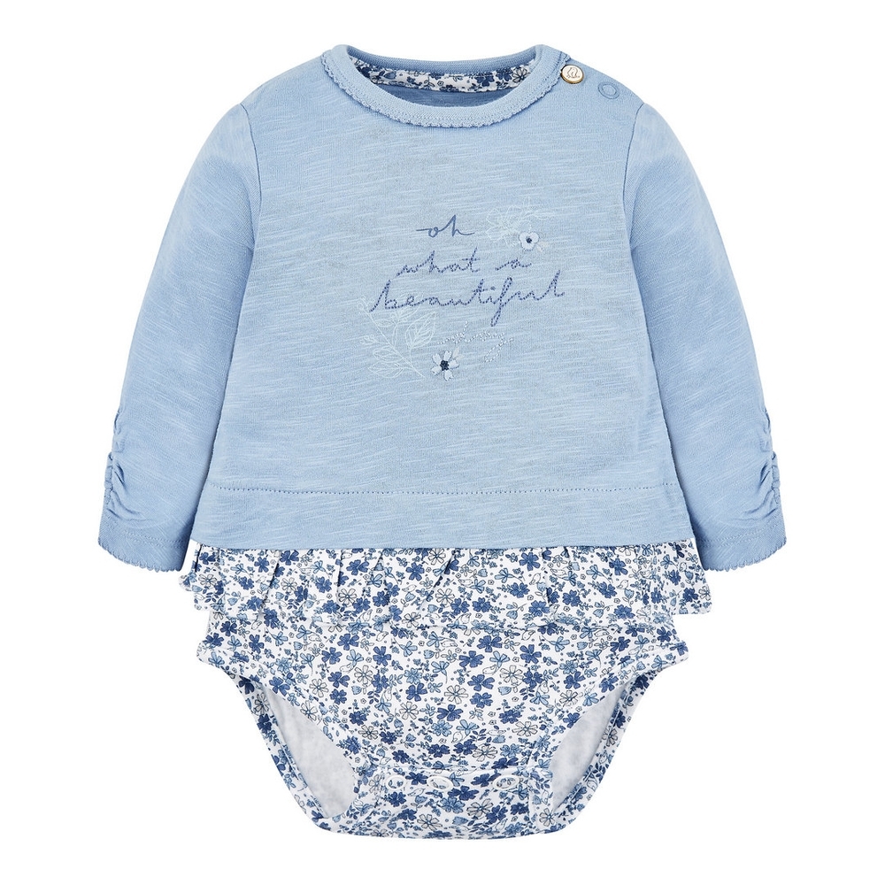 

Girls Full Sleeves Floral Print Mock Bodysuit - Blue