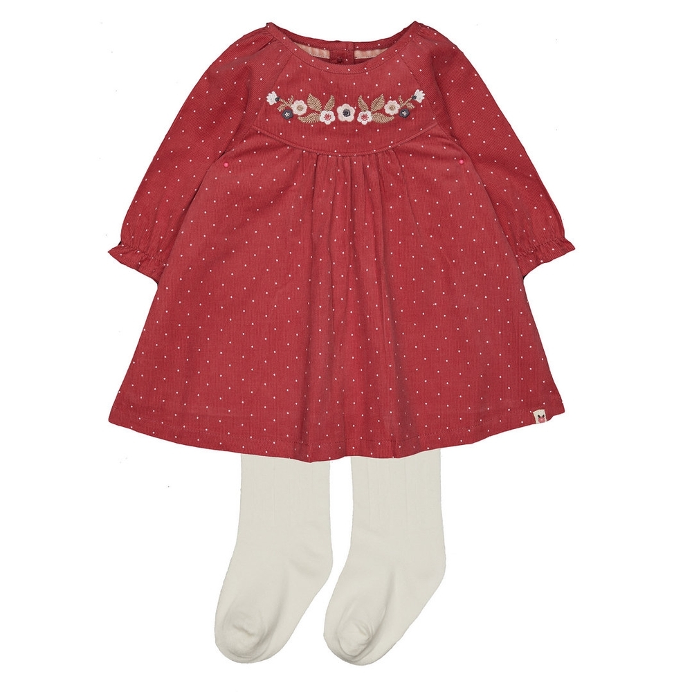 

Pink Spot Floral Cord Dress And Tights