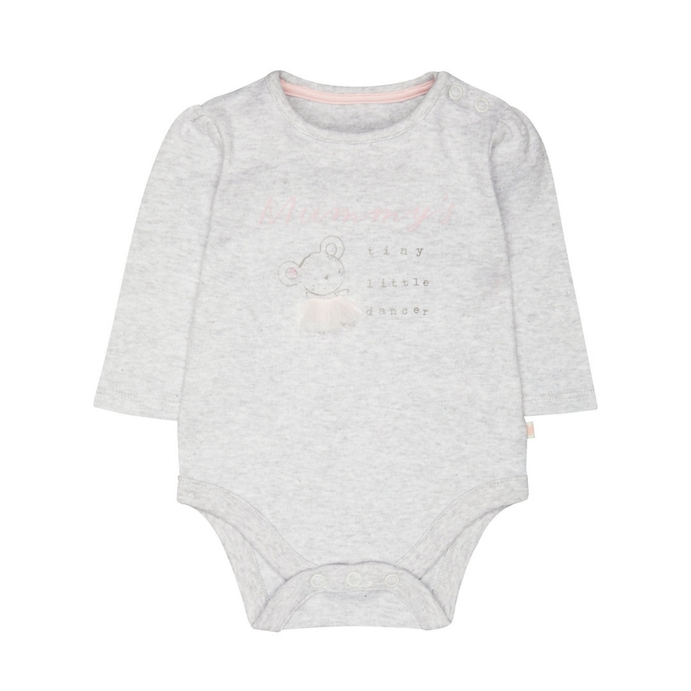 

Girls Full Sleeves Bodysuit Text Print - Grey