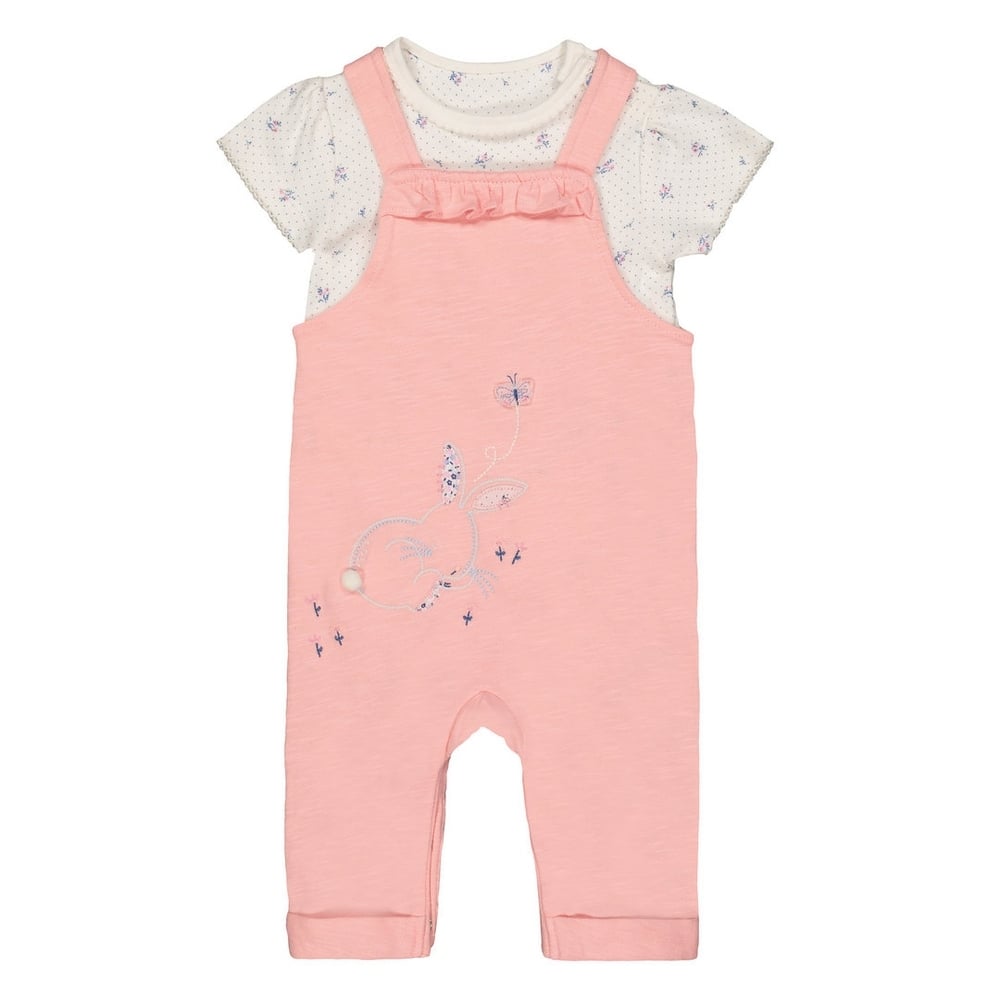 

Light Pink Bunny And Flowers Bodysuit And Dungarees Set