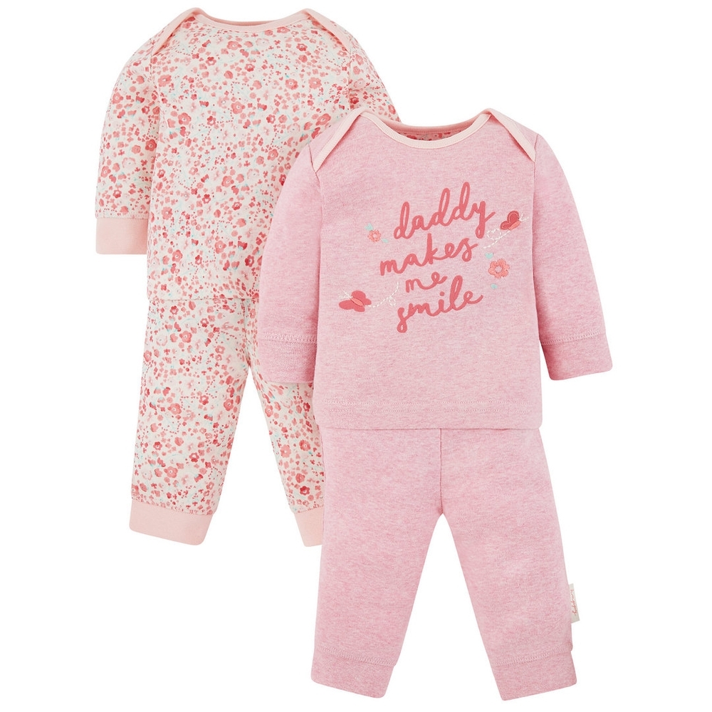 

Girls Full Sleeves Pyjamas Floral And Text Print - Pack Of 2 - Pink