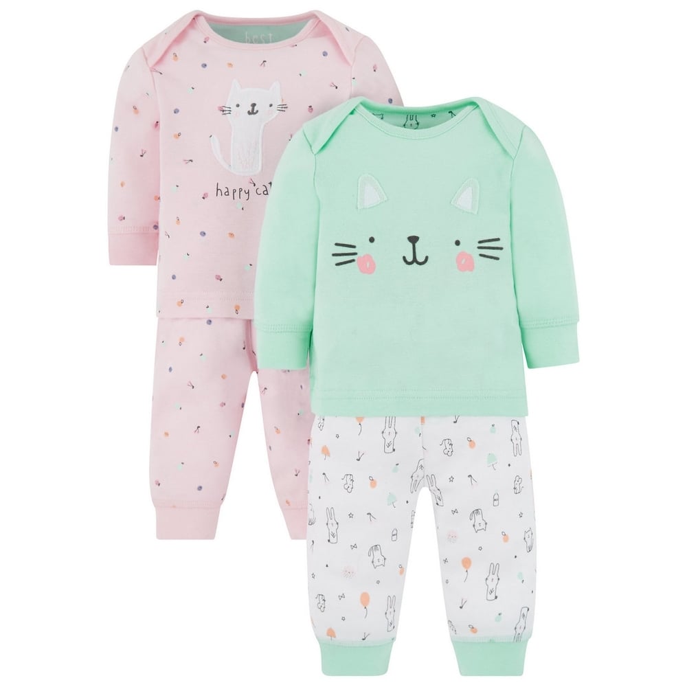 

Girls Full Sleeves Cat Patch Pyjamas - Pack Of 2 - Multicolor