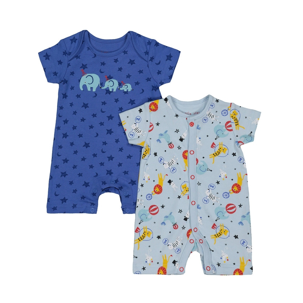

Boys Half Sleeves Circus Print Romper - Pack Of 2 - Multicolor