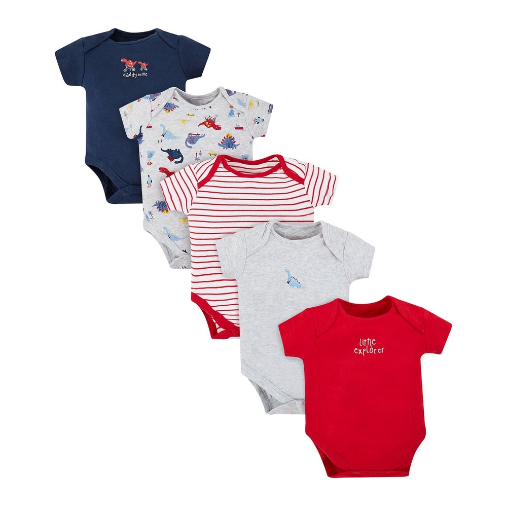 

Boys Half Sleeves Dino Print Bodysuit - Pack Of 5 - Multicolor