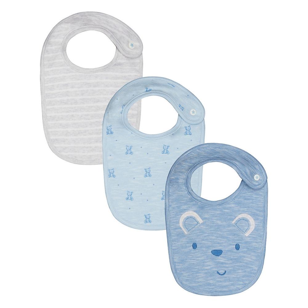 

Boys Bibs Bear Embroidery - Pack Of 3 - Blue Grey