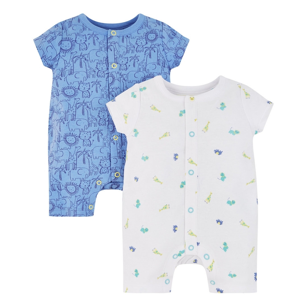 

Boys Half Sleeves Jungle Animals Print Romper - Pack Of 2 - Multicolor