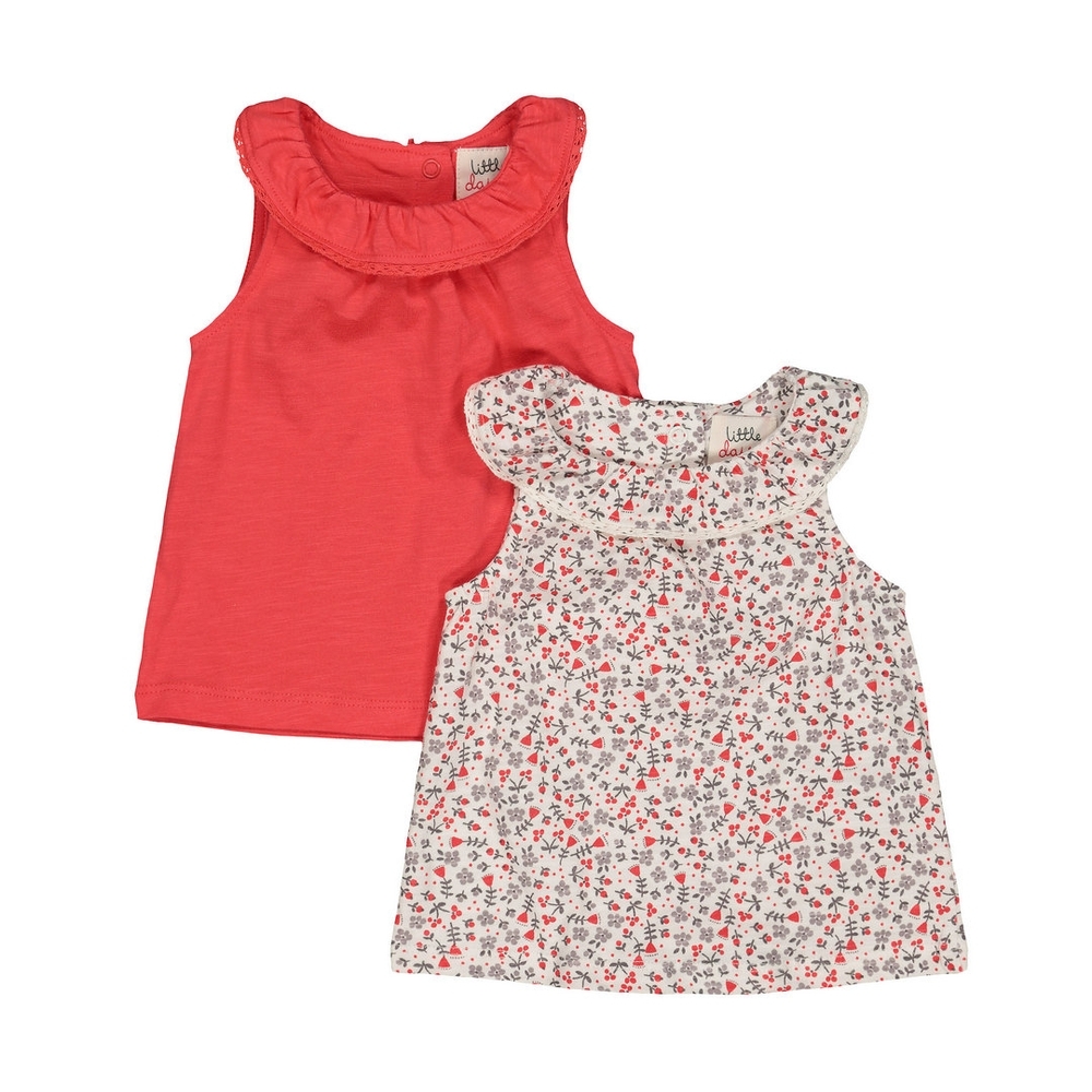 

Girls Sleeveless T-Shirt Floral Print - Pack Of 2 - Red