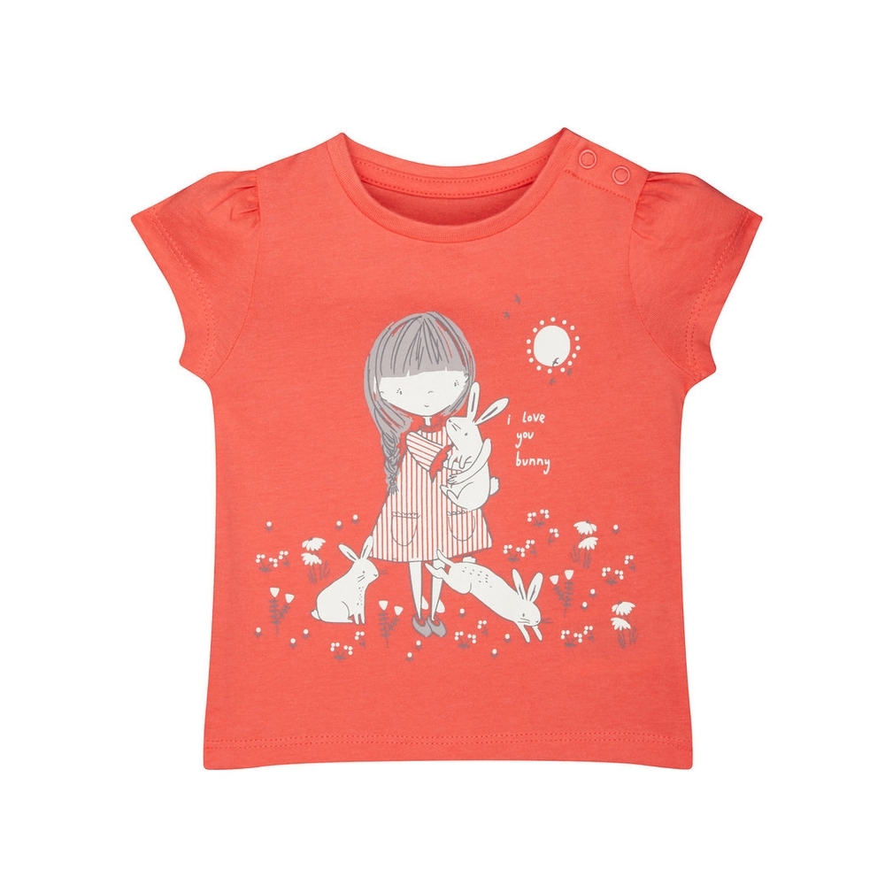 Girls Half Sleeves T-Shirt Bunny Graphic Print - Red