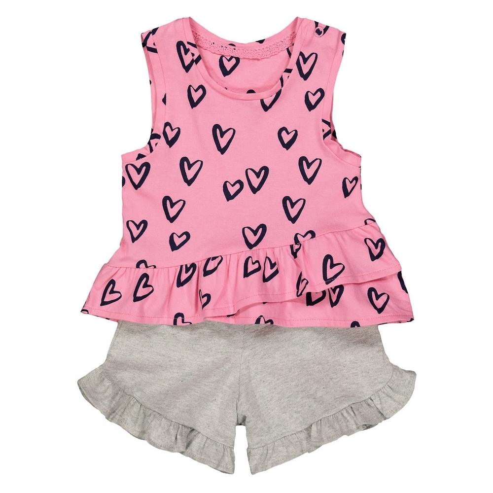 

Pink Heart Vest And Shorts Set