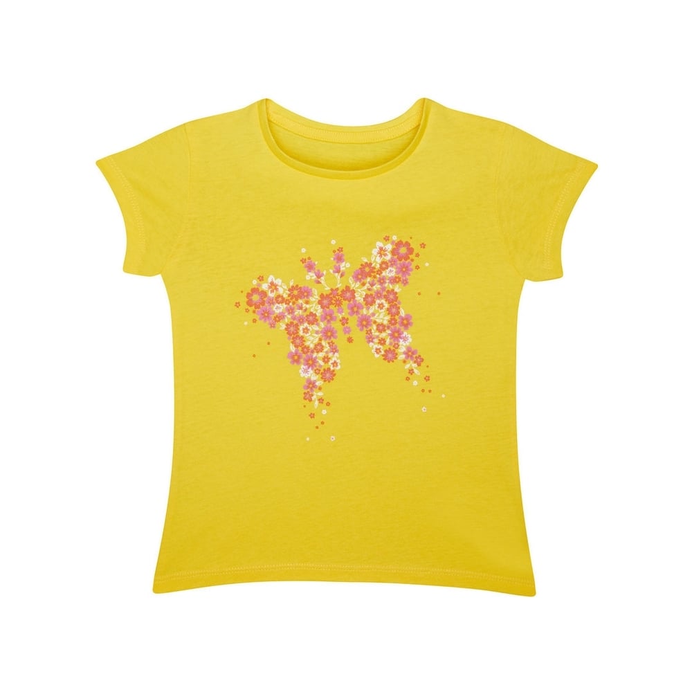 

Girls Half Sleeves Floral Butterfly Print T-Shirt - Yellow