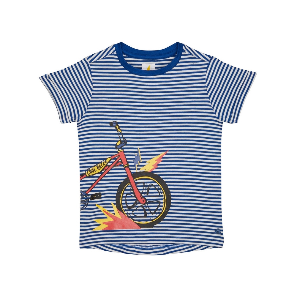 

Boys Half Sleeves Striped Bike Print T-Shirt - Navy