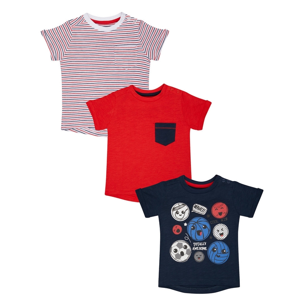 

Boys Half Sleeves T-Shirt Football Print&amp Stripe - Pack Of 3 - Red White Navy