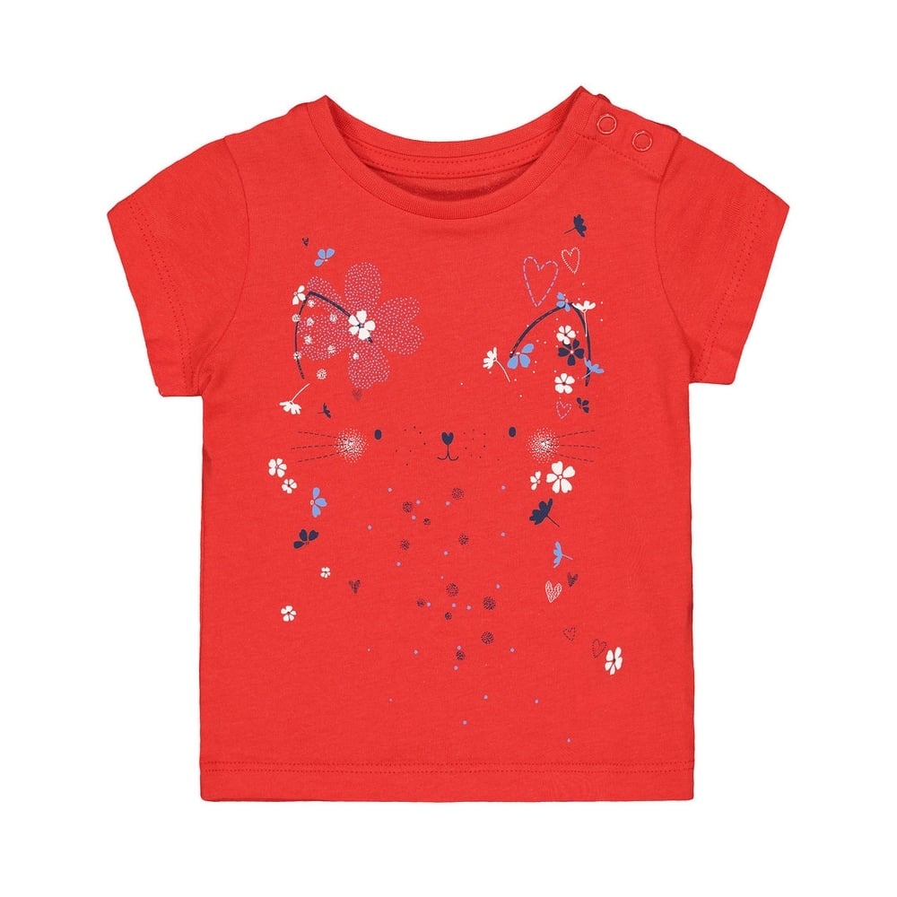 

Girls Half Sleeves T-Shirt Cat Floral Print - Red