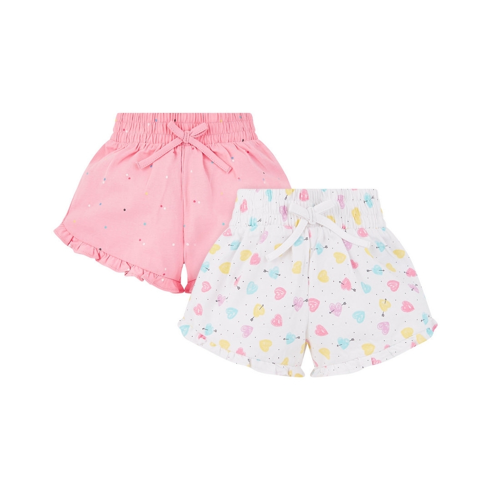 

Girls Shorts Polka Dot Print&amp Heart With Ruffles - Pack Of 2 - Pink White