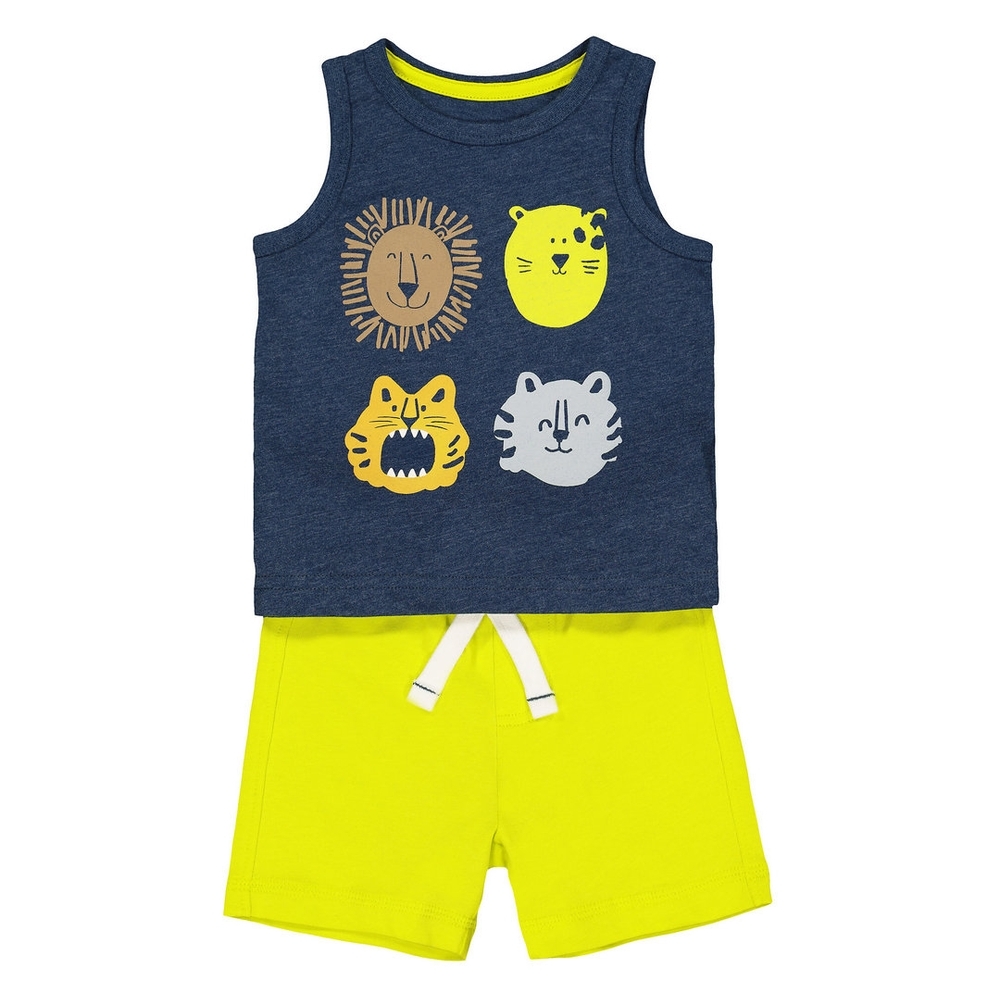 

Boys Short T-Shirt Set Tiger Print - Navy Yellow