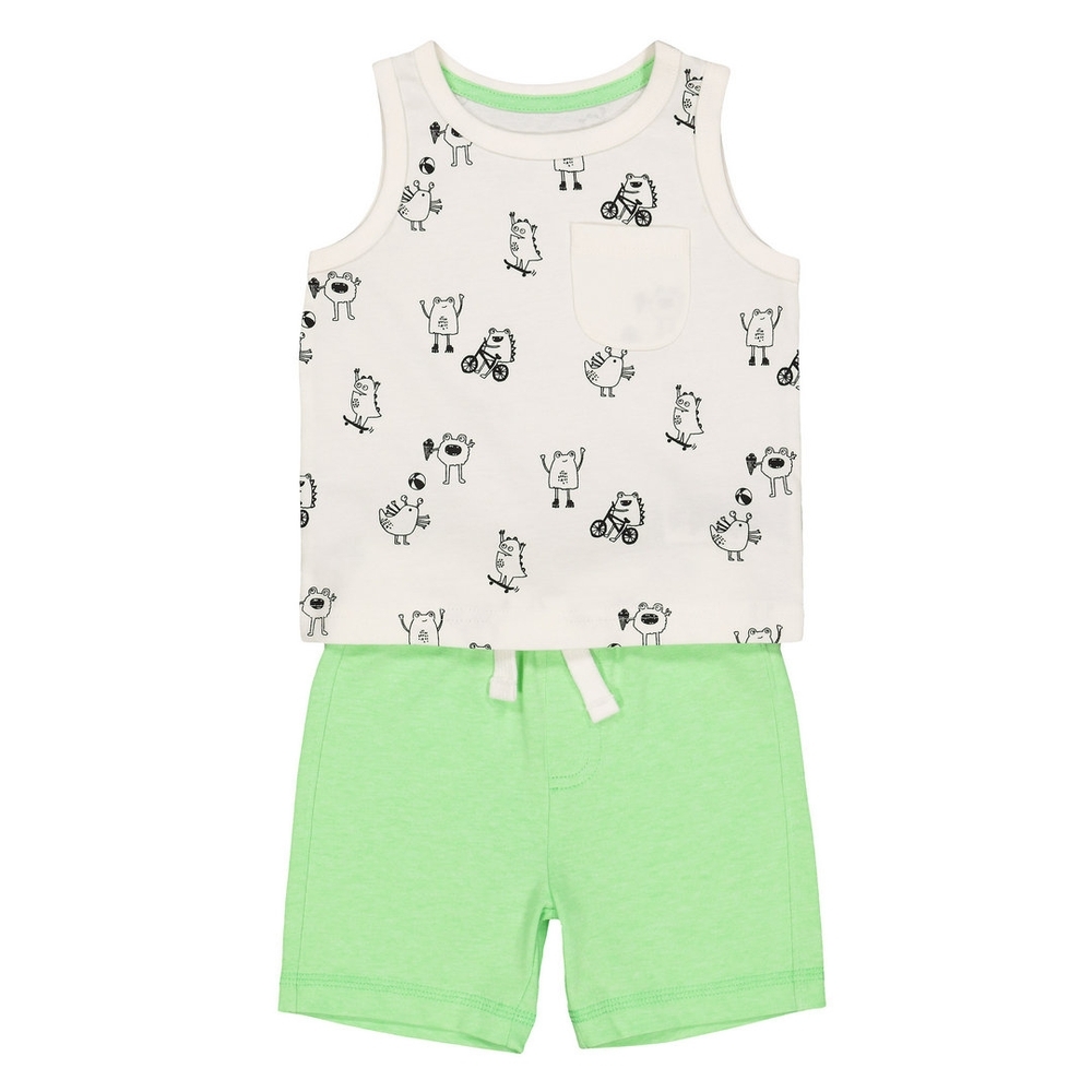 

Boys Short T-Shirt Set Monsters Print - White Green