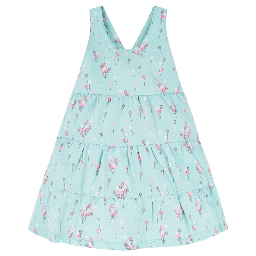 

Girls Sleeveless Dress Tiered Floral Print - Green