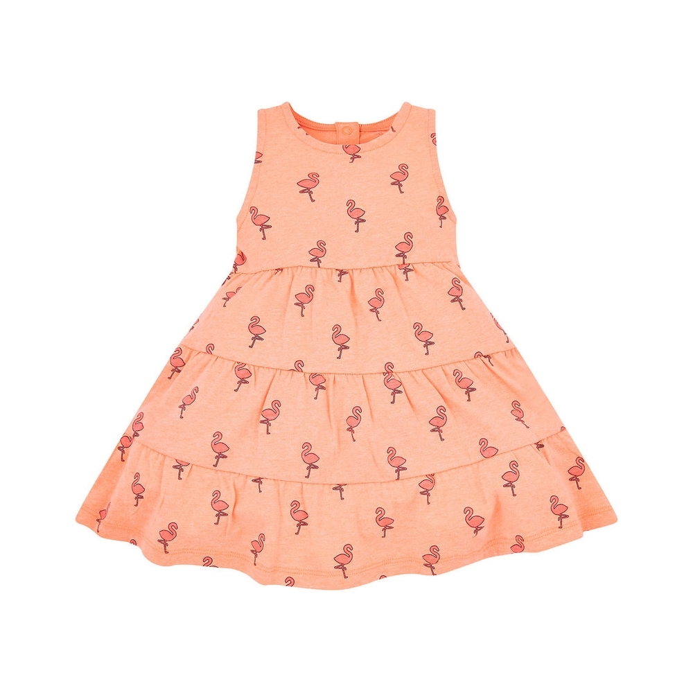 

Girls Half Sleeves Dress Tiered Flamingo Print - Pink