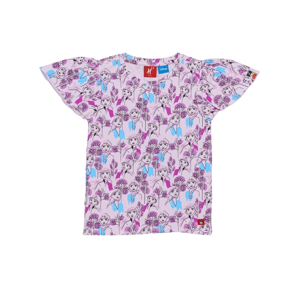 

H by Hamleys Girls Short Sleeves T-Shirt Frozen All Over Printed-Lavender