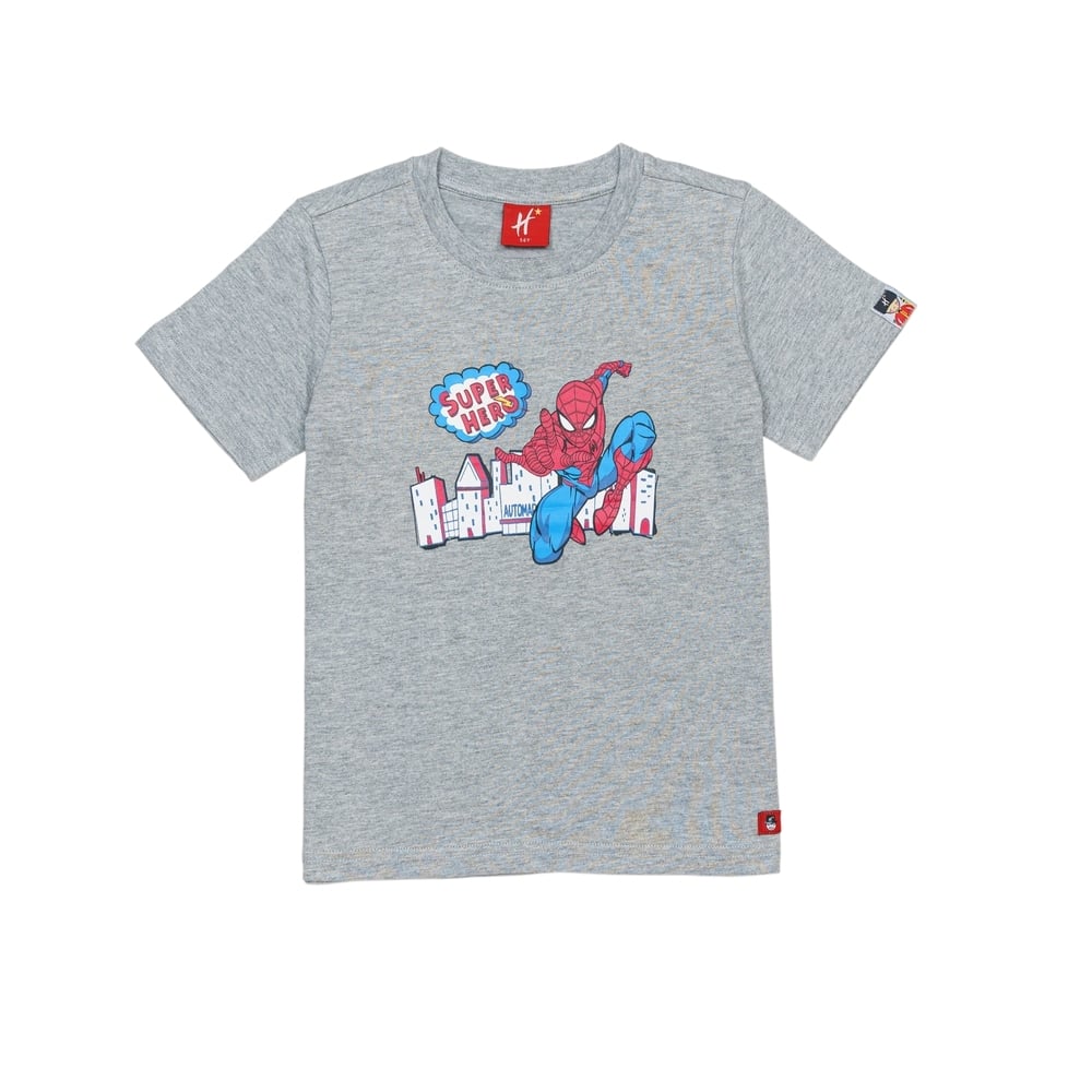 

H by Hamleys Boys Short Sleeves T-Shirt Spiderman Super Hero Printed-Grey