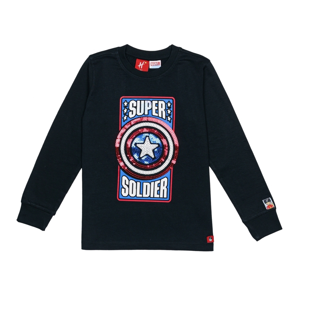 

H by Hamleys Boys Full Sleeves T-Shirt Captain America Soldier Print-Black