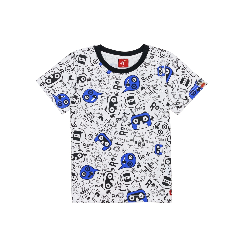 

H by Hamleys Boys Short Sleeves T-Shirt Robot Beep Print-White