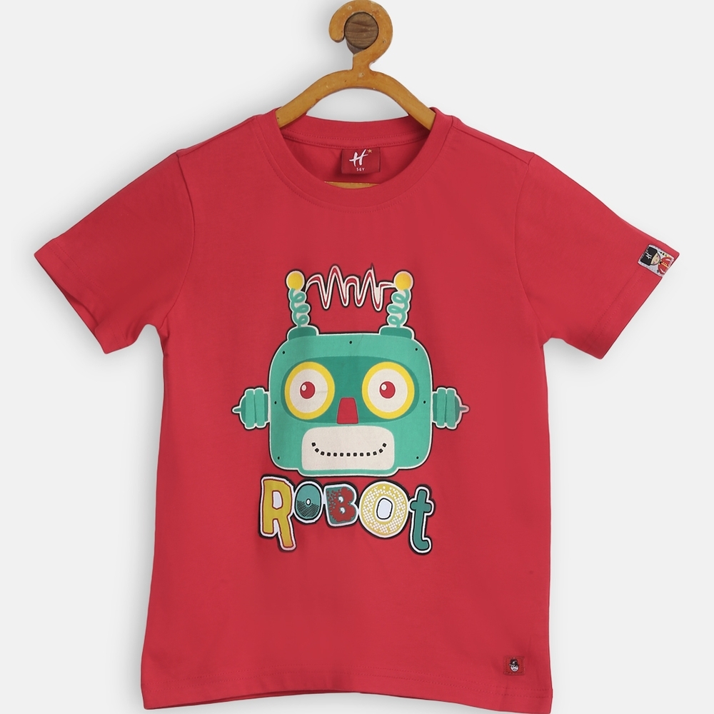 

Boys Half Sleeve T-Shirts Robot Face-Red