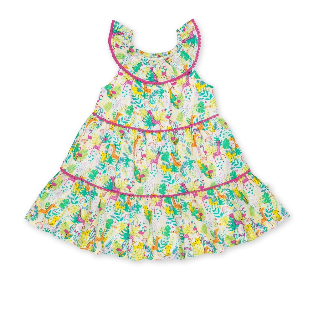 

Girls Short sleeves Dress -Pack of 1-WHITE MULTI