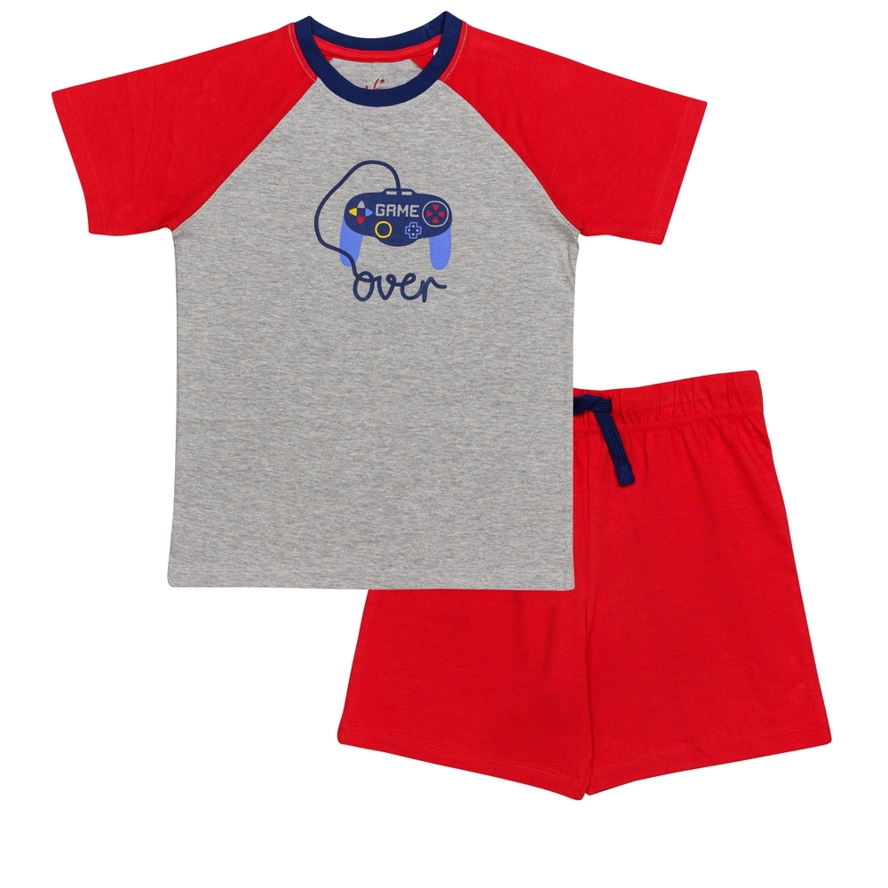 

H by Hamleys Boys Short Sleeves Tshirt And Shorts Set Gaming Print-Red Multi