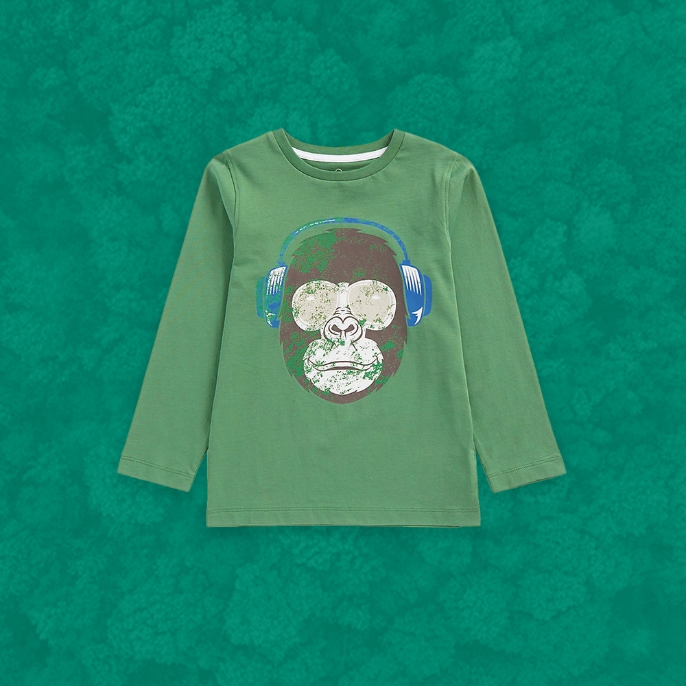 

Boys Full Sleeves T Shirts Monkey Print-Brown