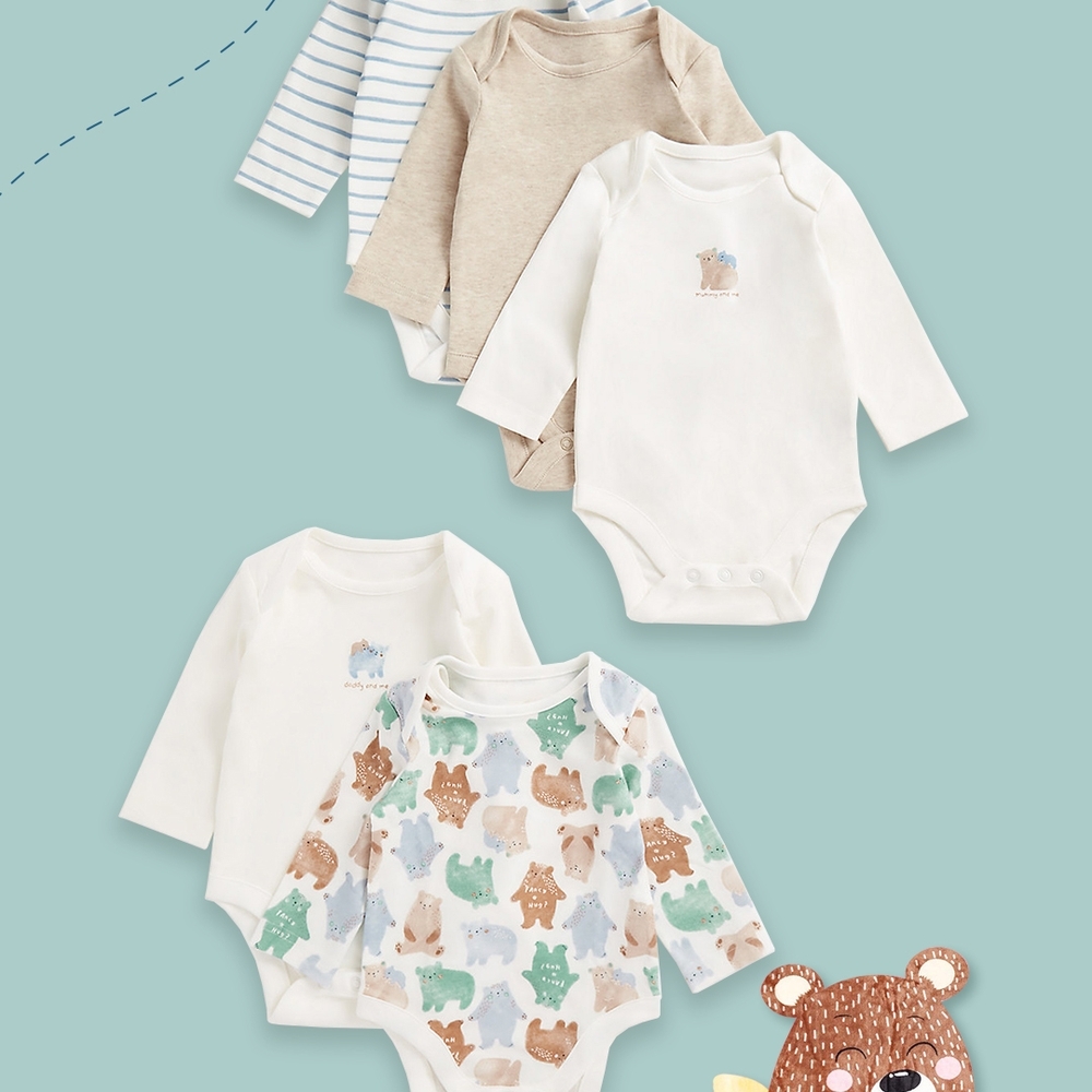 

Boys Full Sleeves Bodysuit -Pack of 5-Multicolor
