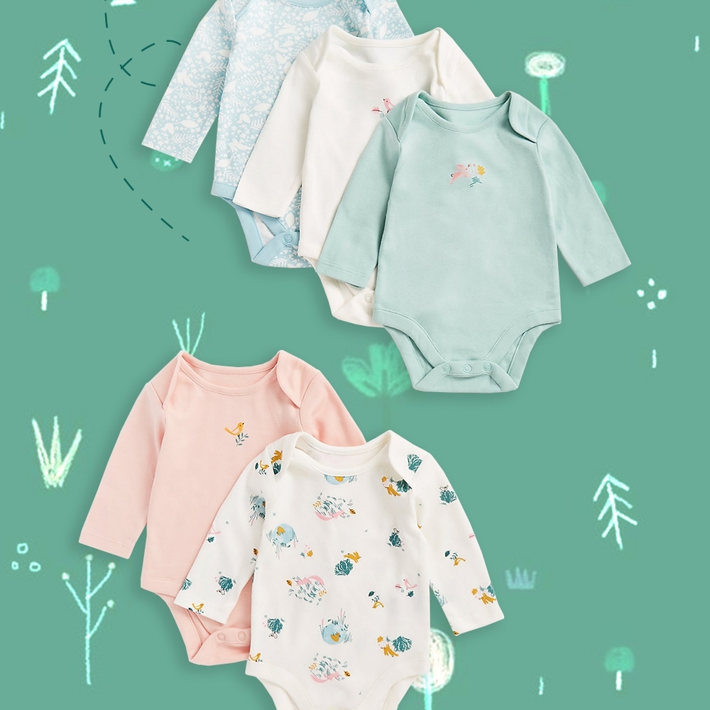 

Girls Full Sleeves Bodysuit -Pack of 5-Multicolor