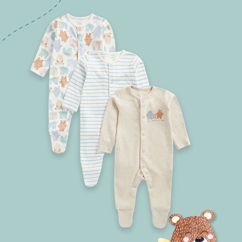 

Boys Full Sleeves Sleepsuits -Pack of 3-Multicolor