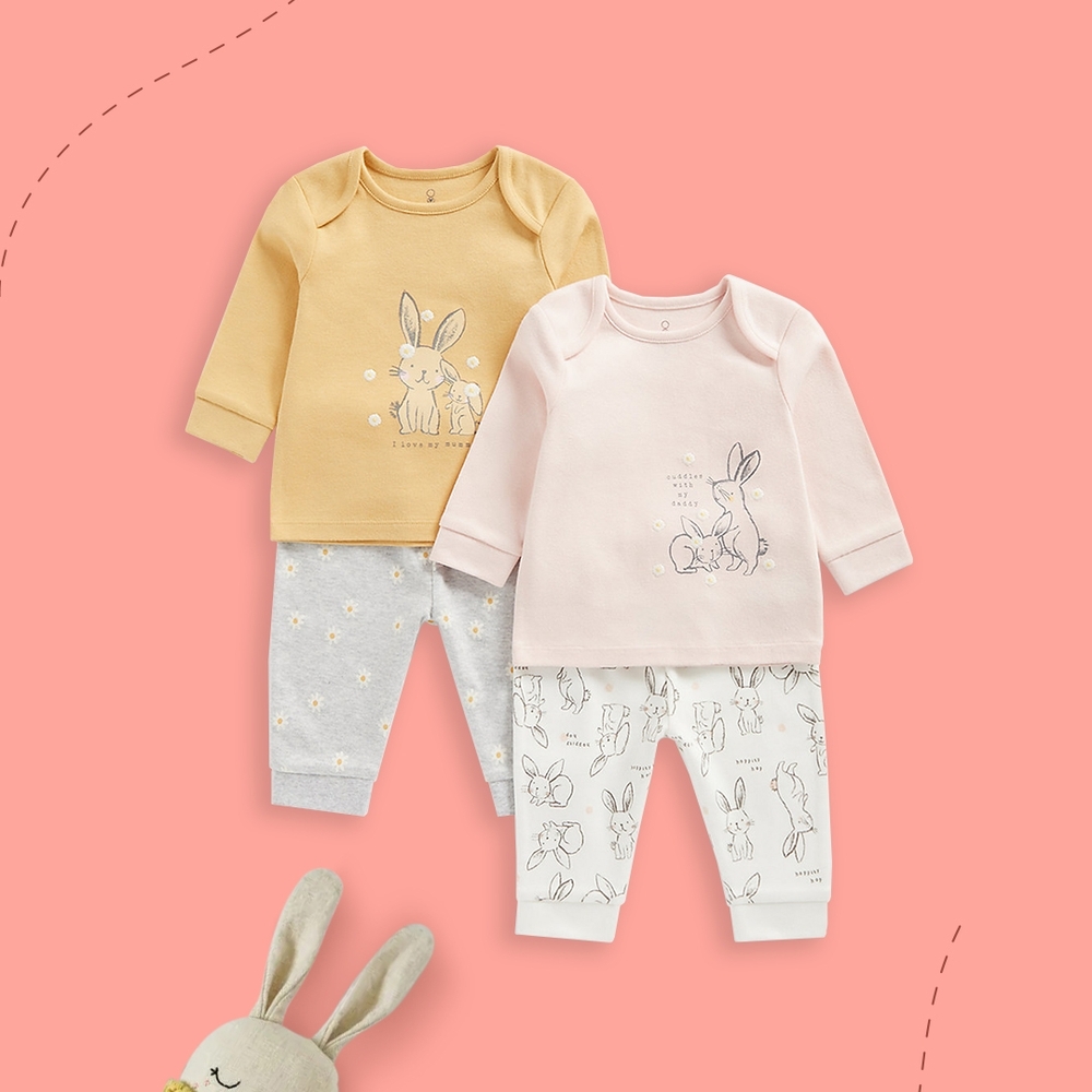 

Unisex Full Sleeves T-Shirt&amp Jogger Set Cute Bunny-Multicolor