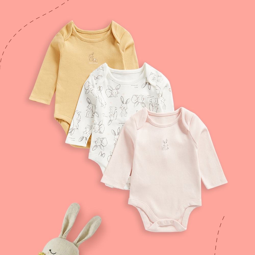 

Unisex Full Sleeves Bodysuits Bunny Print-Multicolor