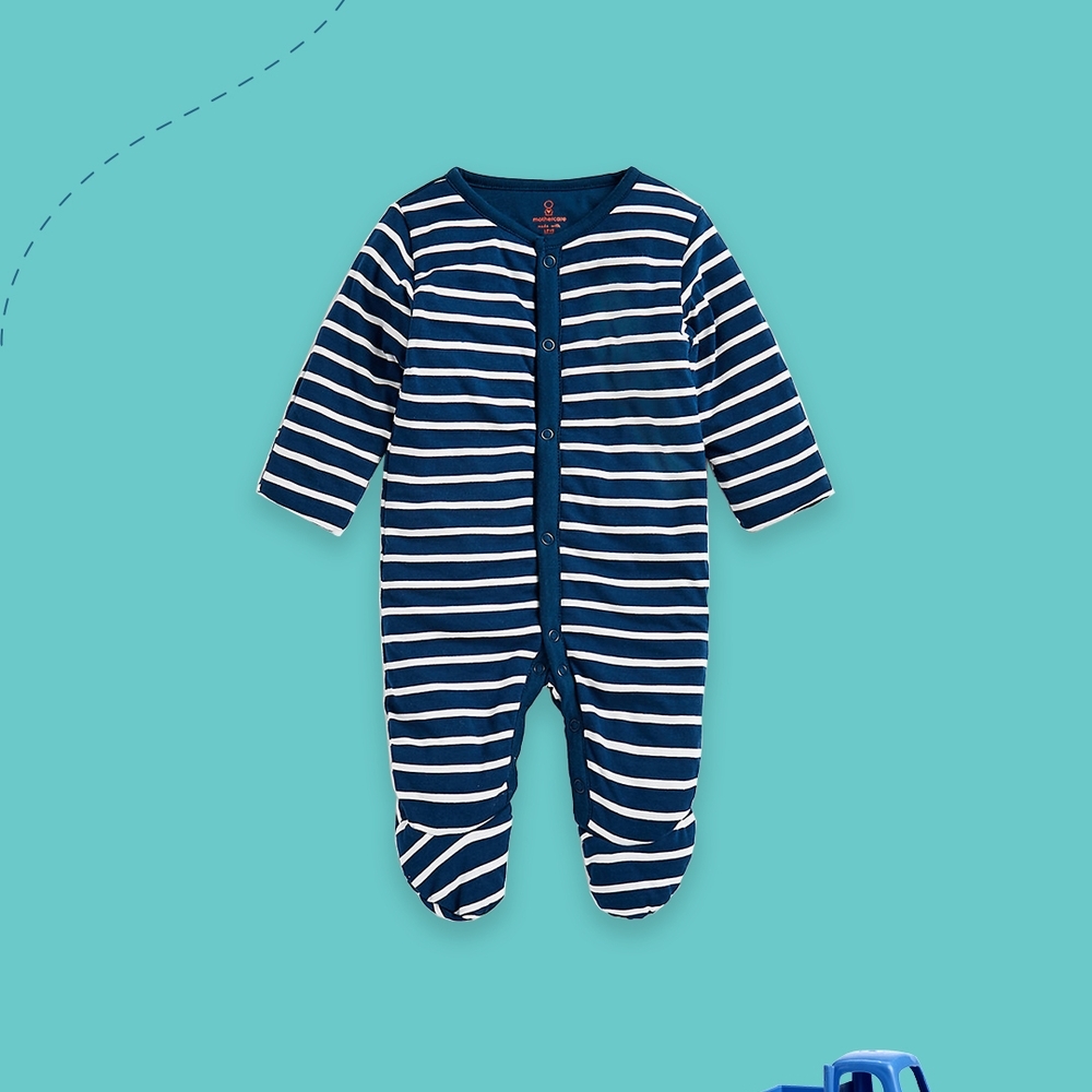 

Boys Full Sleeves Snowsuit Striped-Blue