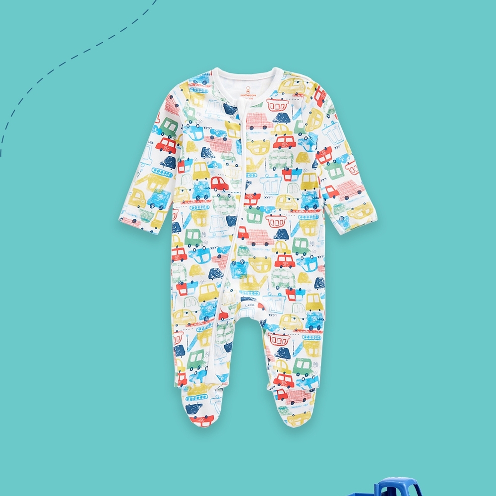 

Boys Full Sleeves Sleepsuit Vehicle All Over Print-Multicolor