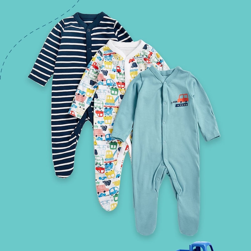 

Boys Full Sleeves Sleepsuits Vehicle Print-Pack of 3-Multicolor