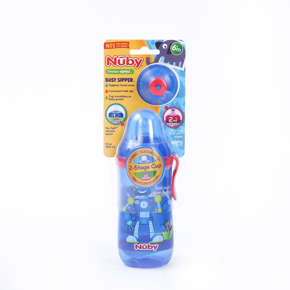 

Nuby busy sipper wsilicon&amp pop up spout blue 360ml