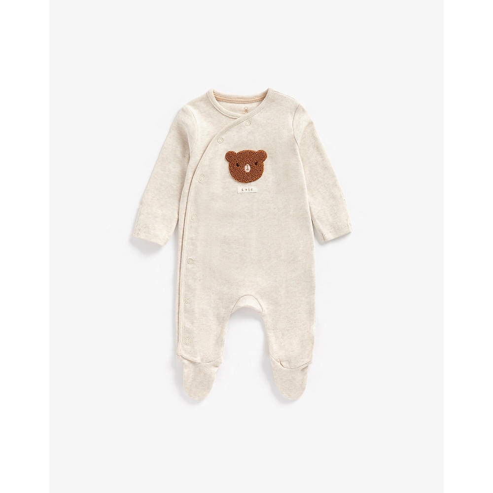 

Unisex Full Sleeves Sleepsuits Bear Boucle Applique-Cream