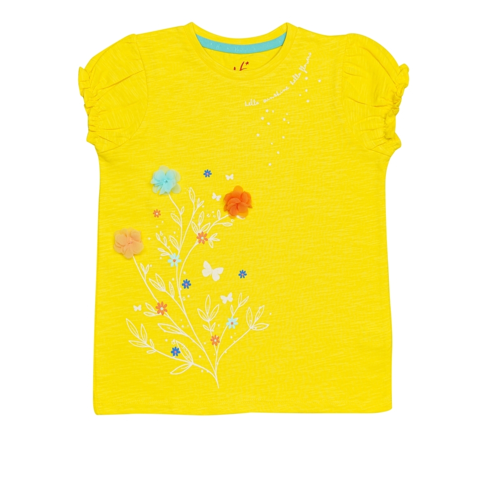 

H by Hamleys Girls Short Sleeves Top Floral Print-Yellow