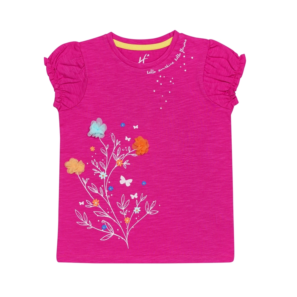 

H by Hamleys Girls Short Sleeves Top Floral Print-Pink