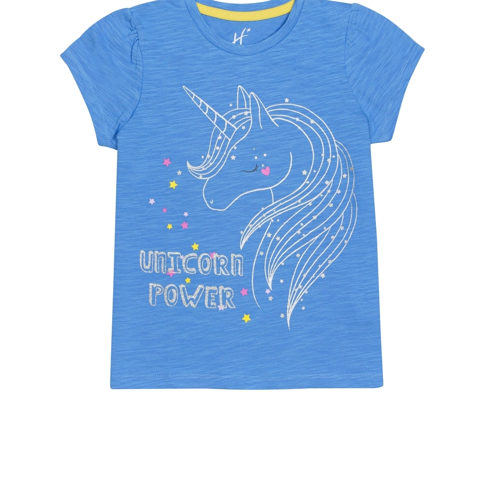 

H by Hamleys Girls Short Sleeves Top Unicorn Print-Turquoise