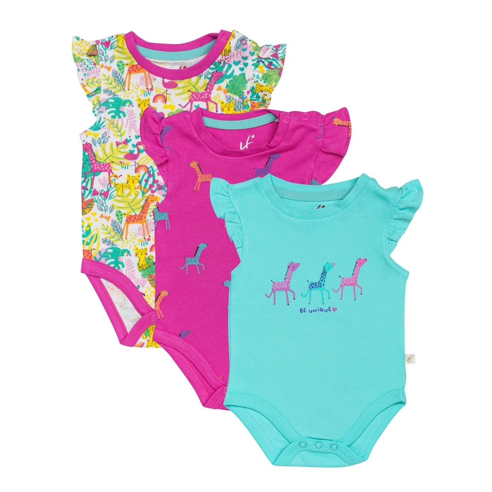 

H by Hamleys Girls Short Sleeves Bodysuit Animal Print-Pack of 3-Multicolor