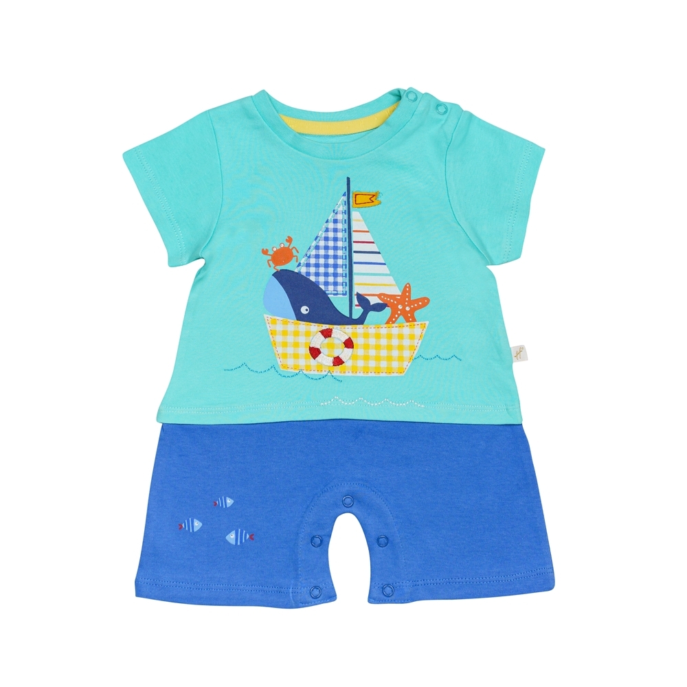 

H by Hamleys Boys Short Sleeves Romper Boat Print-Multicolor