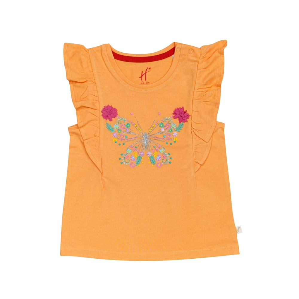 

H by Hamleys Girls Short Sleeves T-Shirt Butterfly Detail-Orange