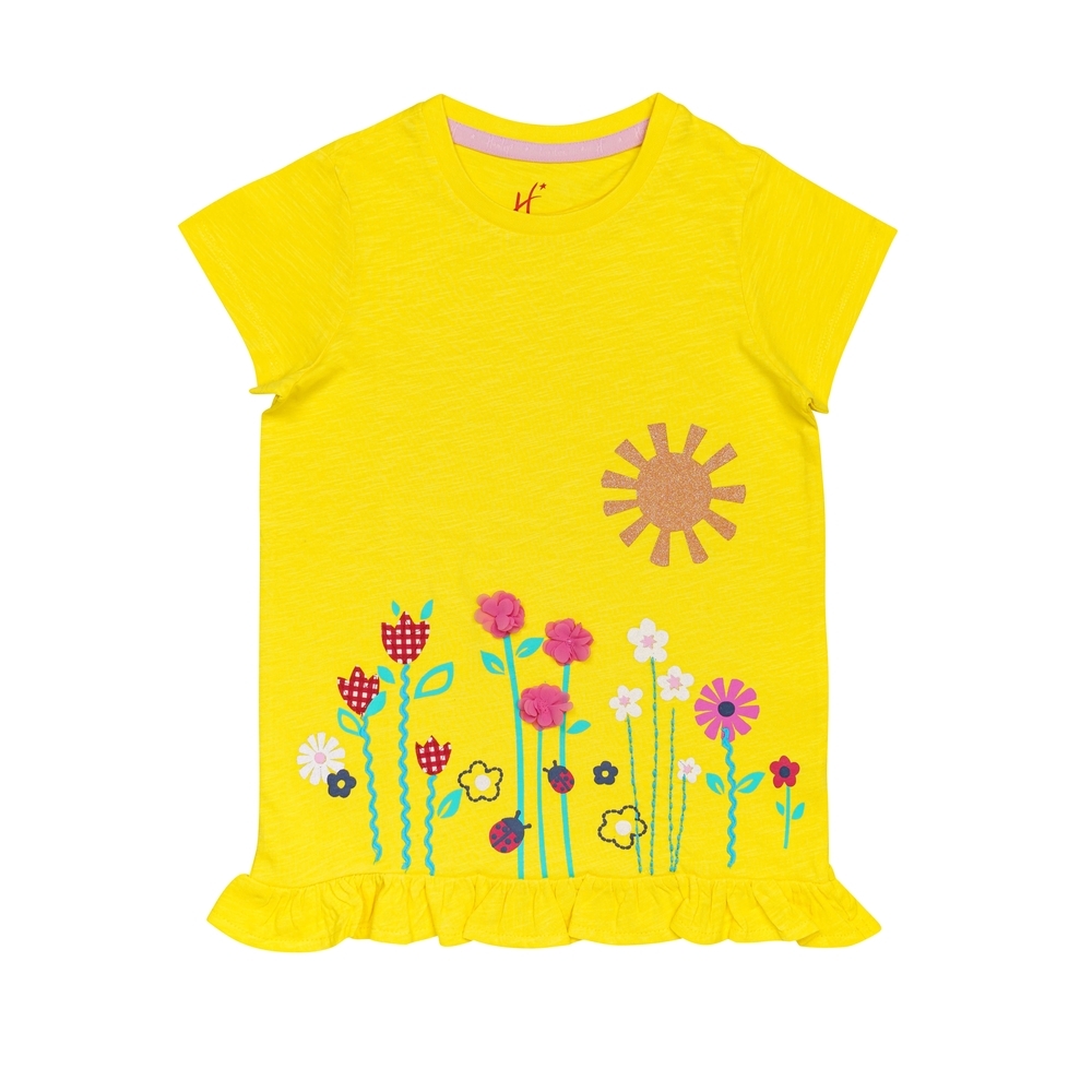 

H by Hamleys Girls Short Sleeves Top Flower Print-Yellow